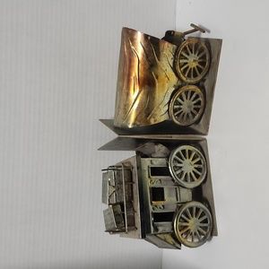🦓🤠 Vintage Copper Tone metal western bookends stagecoach & wagon